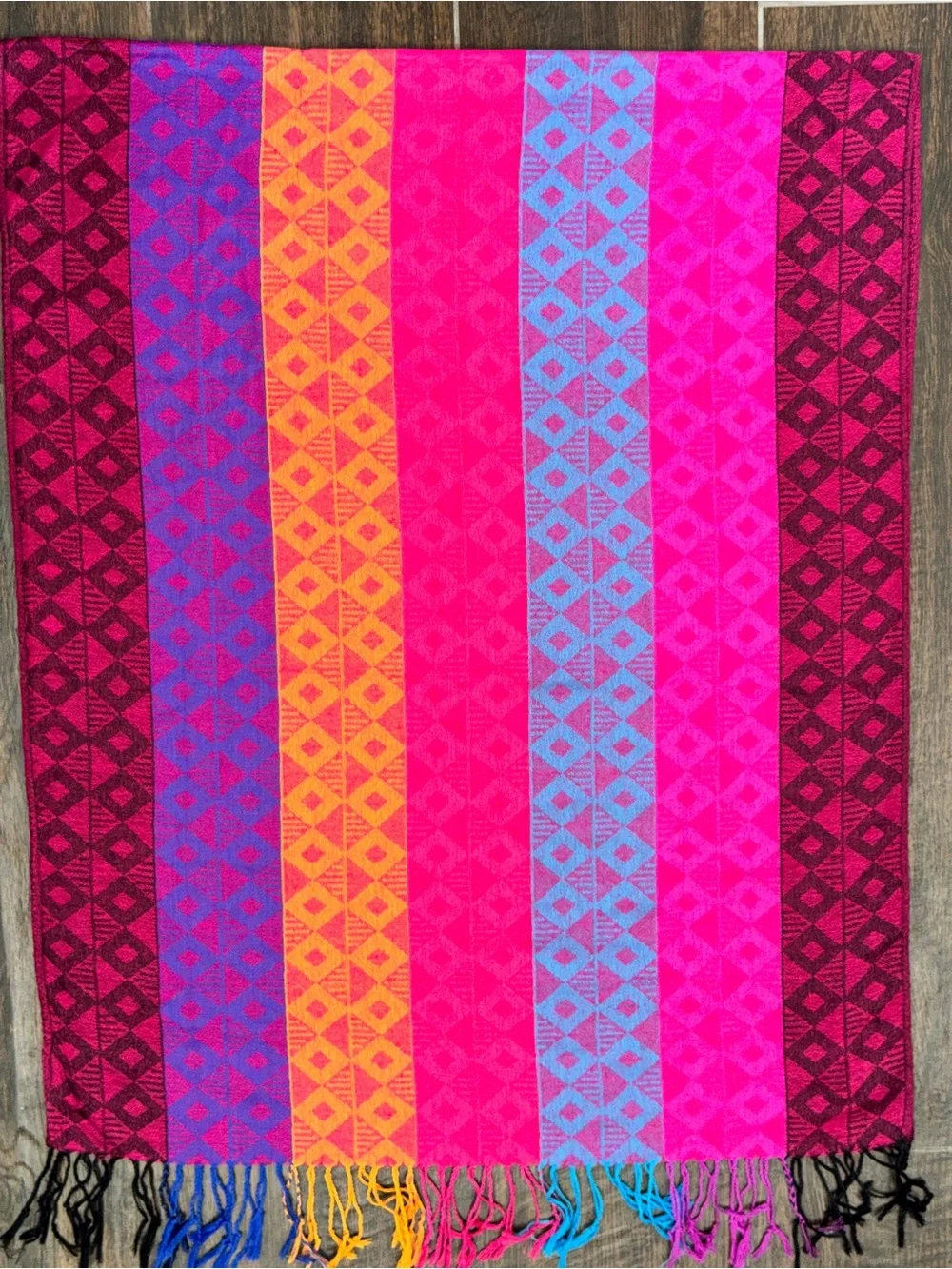 Vintage Handmade Mayan Pashmina Scarf Mexico Cotton Fringe